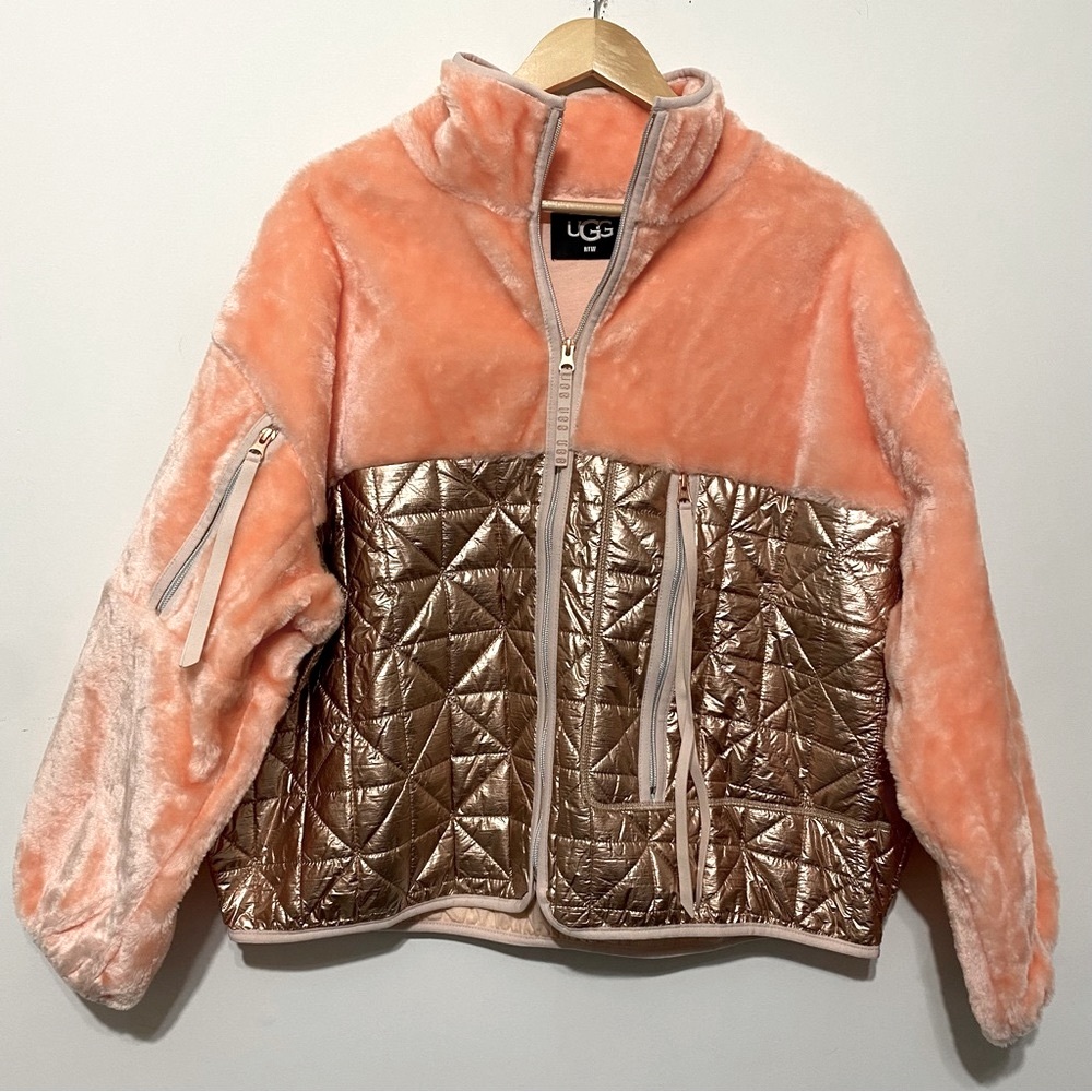 UGG Marlene Quilted Jacket Metallic Size Medium (Orange/Peach/Coral Color) NEW
